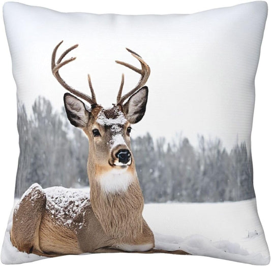 All-Season Square Pillow Covers 18"X18", Wild Deer, Decorative Throw Pillow Covers for Sofa Bed Couch, Hidden Zipper Cushion Cover, Square Lumbar & Accent Pillowcases for Home Decor