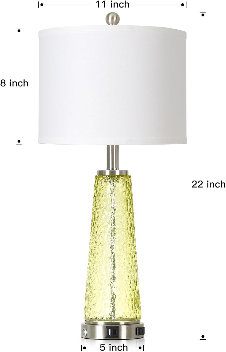 26" Gold Glass Table Lamps for Living Room Set of 2, Modern Bedside Lamp with USB A+C Ports & AC Outlet, Coastal Cracked Glass Nightstand Lamps with 2 LED Night Light for Bedroom End Table Amber Decor