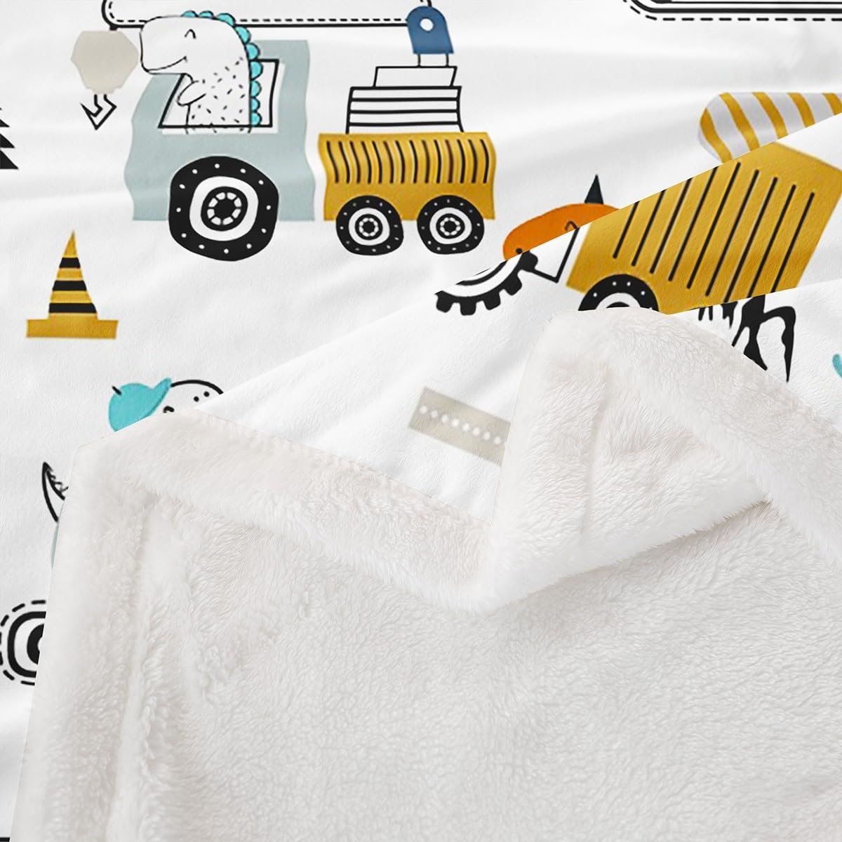 Construction Sherpa Twin 60"x80" Equipment Trucks Fleece Throw Blanket for Kids Boys Girls Decor Dinosaur Plush Blanket 3D Digital Print Yellow Fuzzy Bedroom