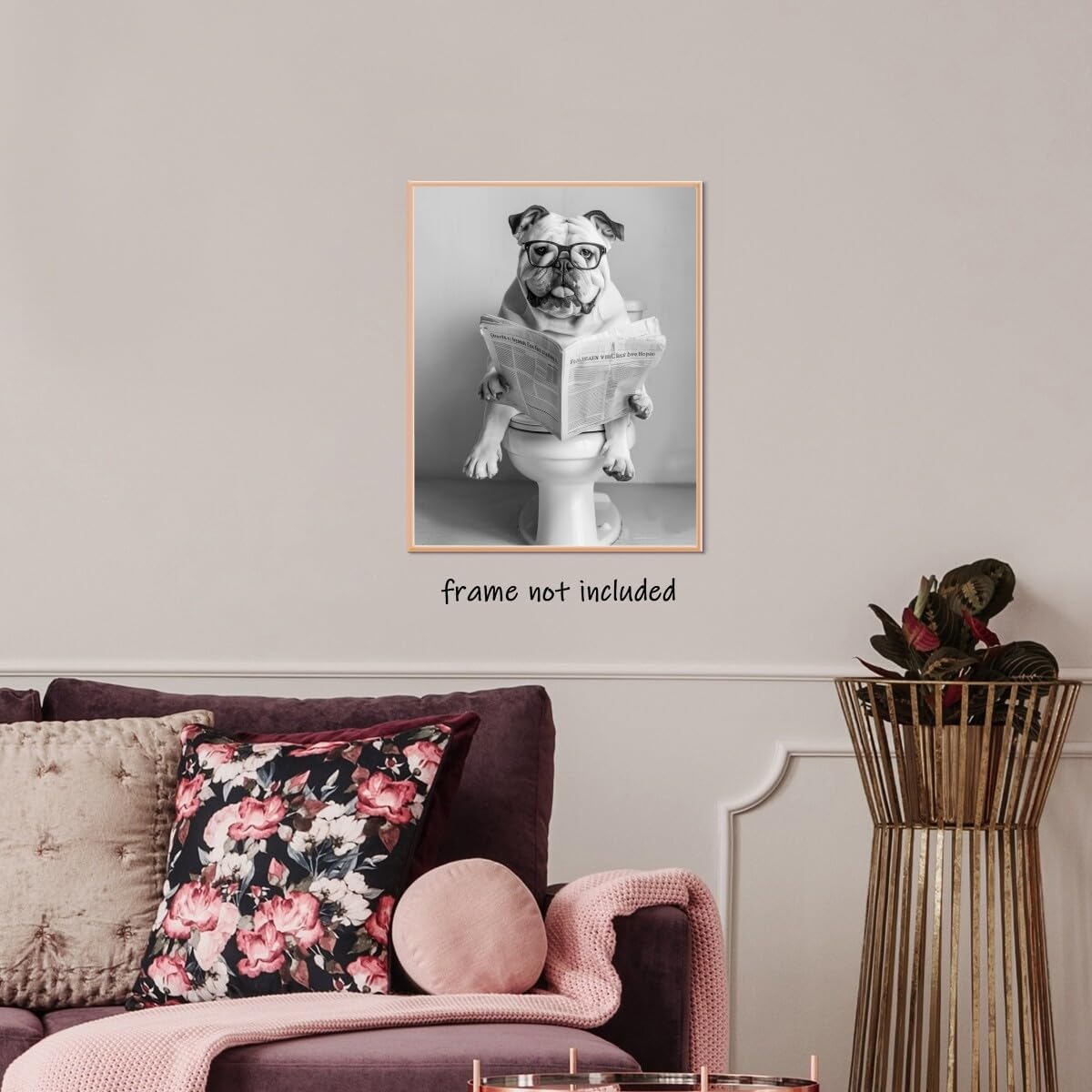 Funny Dog wall art Pitbull Sitting On Toilet Reading Newspaper Black and White Canvas Print Retro Bathroom Aesthetic Posters Pet Decor Bathroom Art Wall decor Unframed12x16inch