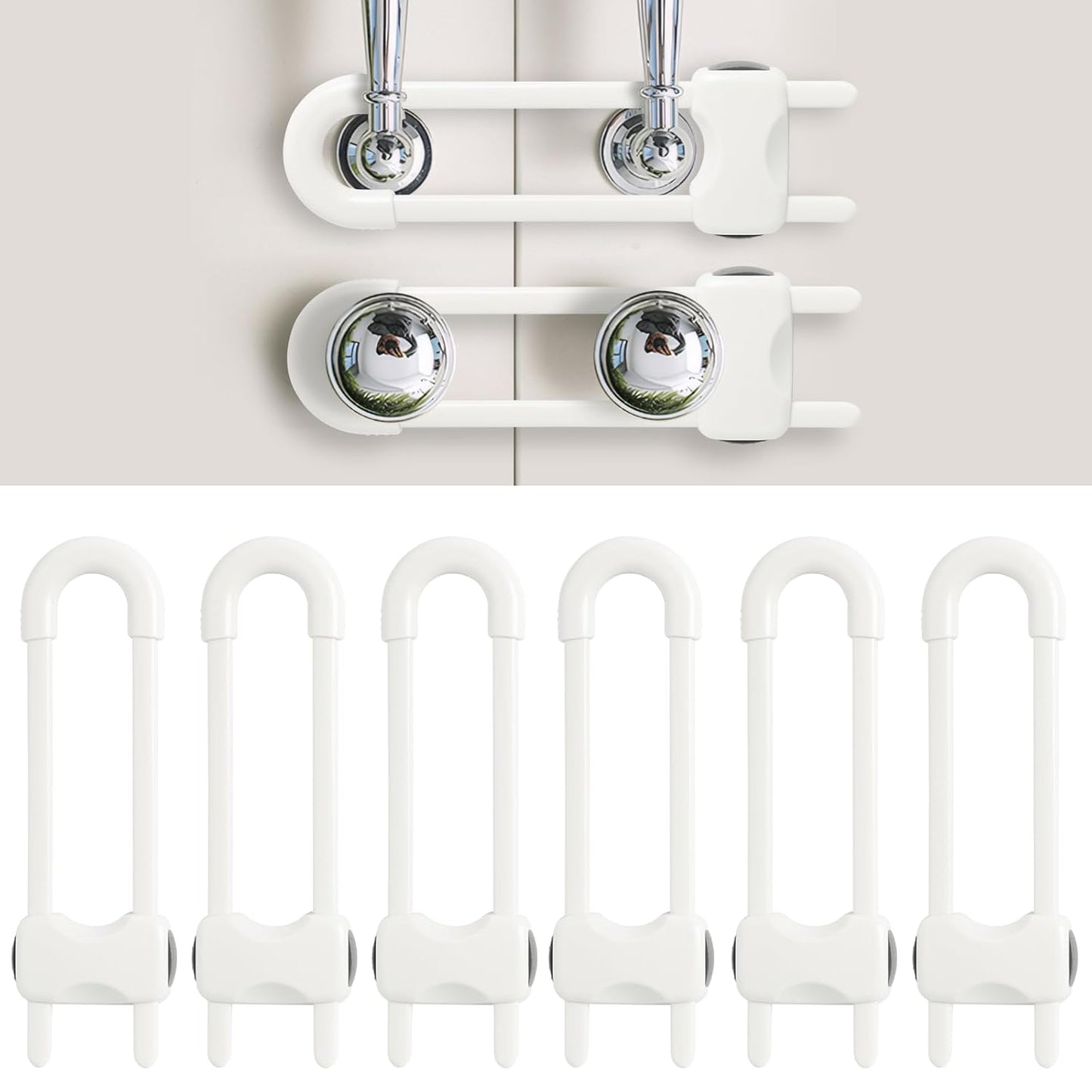 Baby Proofing Cabinets, Sliding Cabinet Locks for Babies, Adjustable U Shaped Baby Safety Locks, Childproof Cabinet Latch for Kitchen, Bathroom, Drawer, Cupboard Doors Knobs & Handles (6 Pack White)