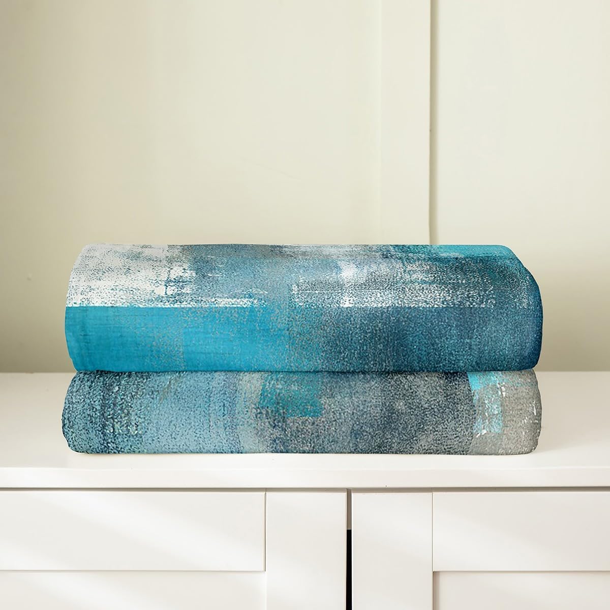 Erosebridal Turquoise and Grey Blanket for Youth Adult,Grunge Teal Ombre Throw Blanket All Season,Vintage Watercolor Artwork Fleece Blanket Bedroom Decor,Contemporary Flannel Blanket,Throw 50x60