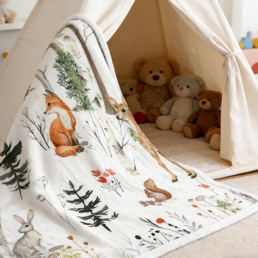 Rustic Cabin Throw Blanket, Super Fuzzy Hunting Camping Forest Blanket, Soft Cozy Plush Lightweight Wild Animal Bear Blanket for Couch, Sofa, Bed & Lazy Napping, Comfort for All-Season, 50X60inch