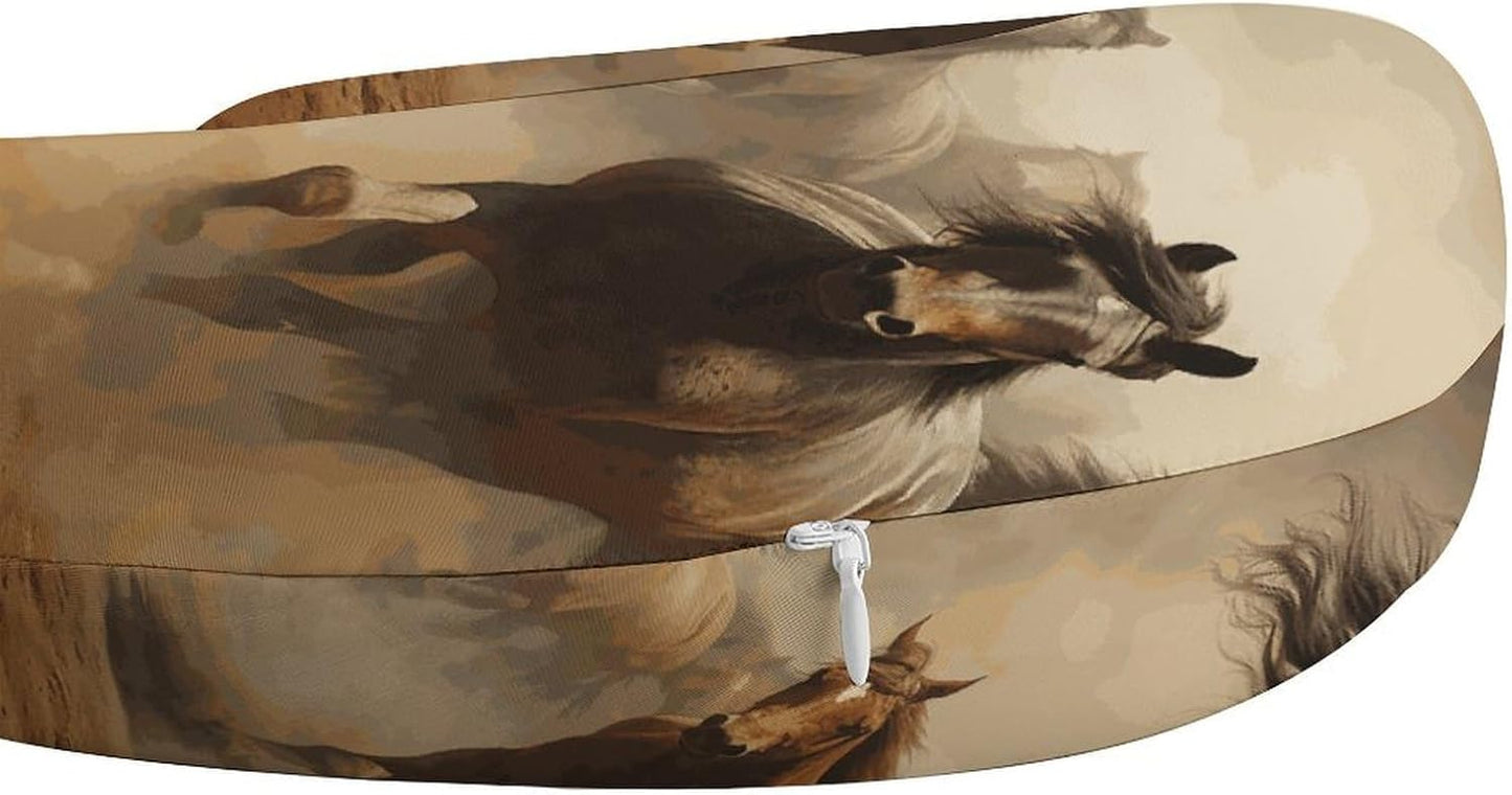 Many Horses Neck Pillow Memory Foam U Shaped Pillows Portable Pillows for Shoulder Travel Head Support Pillow with Concealed Zipper for Airplane Car Home Office