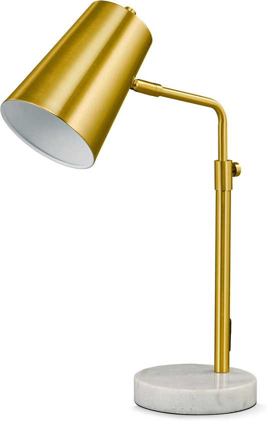 VONLUCE Gold Desk Lamp with LED Bulb Adjustable, Antique Brass Metal Table Lamp Marble Base, Mid Century Modern Reading Lamp Office, 20’’ Industrial Task Lamp Work Lamp for Reading Bedroom