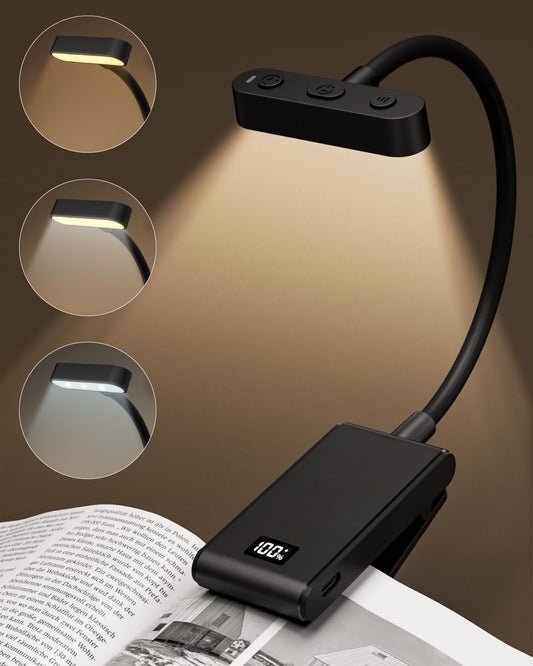 Rechargeable Clip On Reading Lamp, 9 Led 90 Hours with Power Display, 3 Brightness Levels Eye Caring Book Lamp for Kids Teachers Studying at Night in Bed