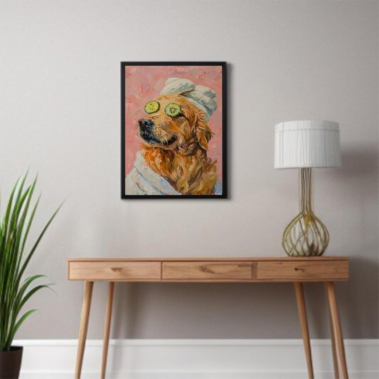 Golden Retriever Poster Print Pink Dopamine Wall Art Animal Bathroom Decor Canvas Funny Bathroom Dog Wall Art Poster Funny Aesthetic Decoration Gift Unframed 12x16inch