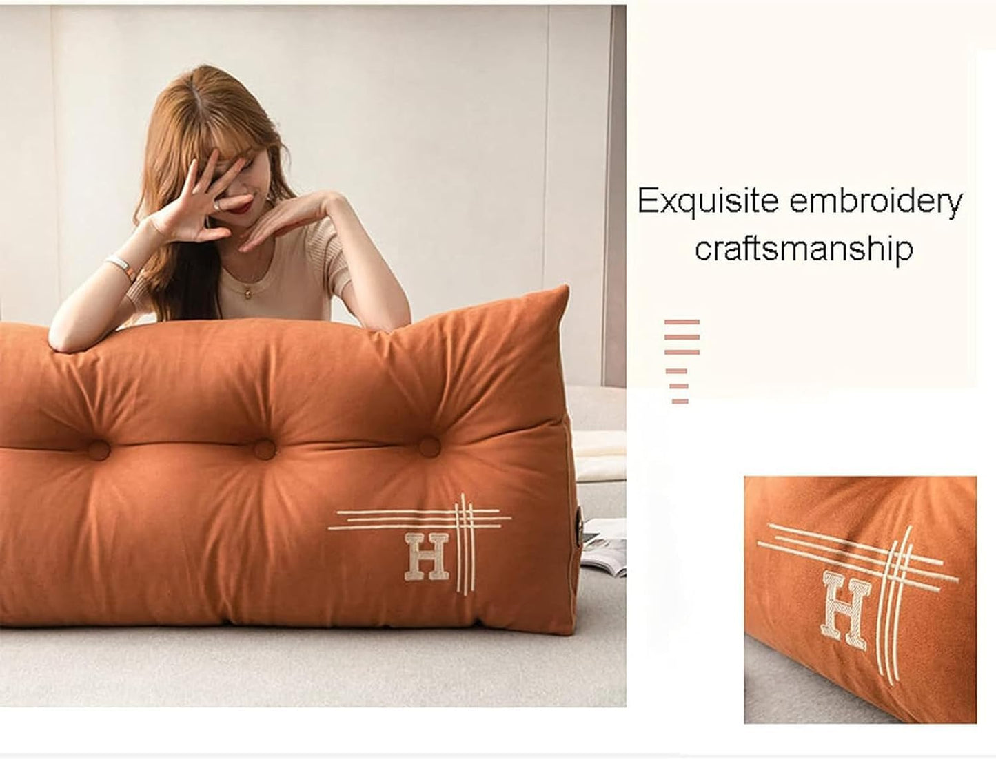 Adult Large Headboard Pillow Tatami Reading Cushion Lumbar Pad Sofa Pillow Bed(Size:180cm/70.9in,Color:Orange)