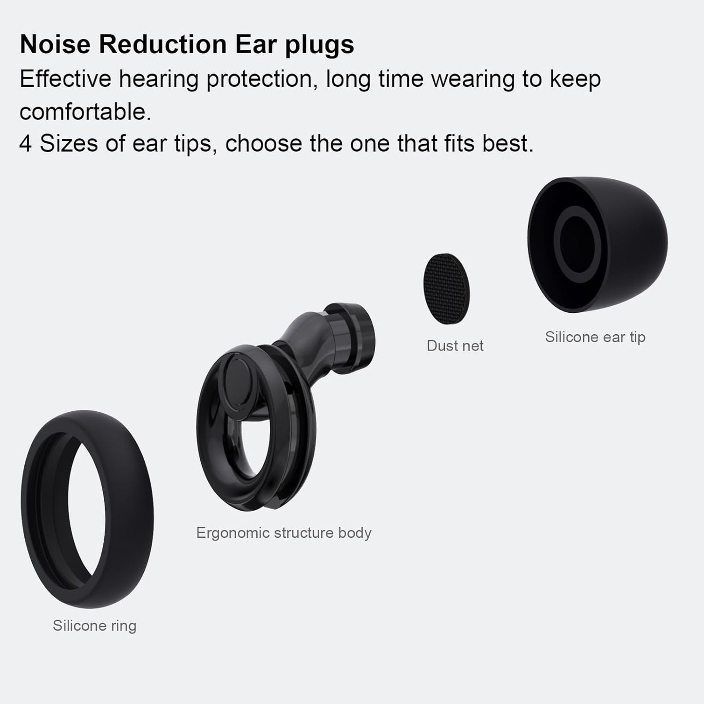 Ear Plugs for Noise Cancelling Ear Protection EarPlugs for Sleep,8 Pairs Ear Tips in XS, S, M, L -30dB Silicone Earplugs for Noise Reduction