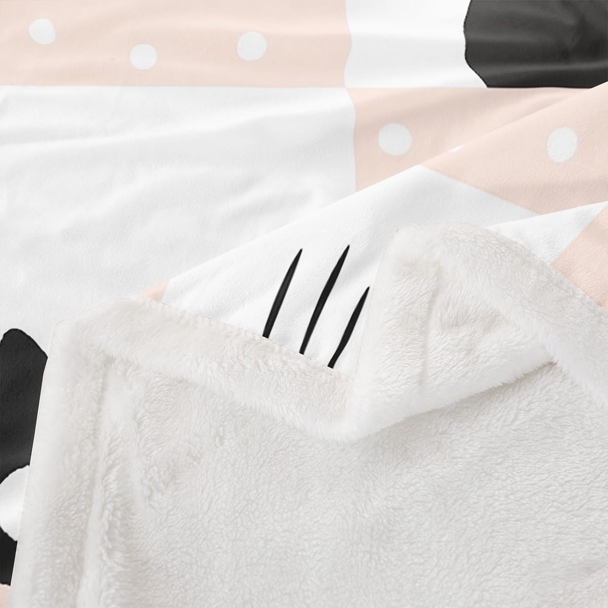 Black Cute Cat Throw Blanket,Pink Geometric Grid Blankets for Kids Girls Boys Teens Room Decor Cartoon Pet Animals Fleece Blanket Soft Boho Dots Fuzzy Blanket,for Chair/Sofa,50"x60"
