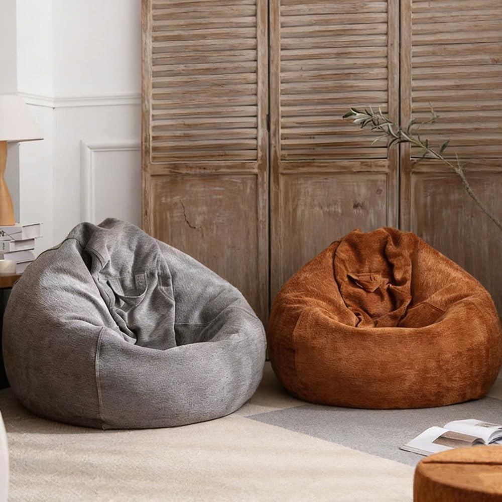 Bean Bag Chair (No Filler) Washable Chenille Vevet Bean Bag Cover Adults Kids Pouf Sofa Cover Couch Beanbag Ottoman Relax Lounge Futon Puff Floor Seating Living Room Furniture(Gray,100cm-3.3ft)
