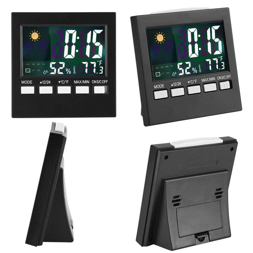 Indoor Outdoor Thermometer Hygrometer, with Color Screen, Weather Forecast, Alarm Clock, Temperature, Adjustable Bright