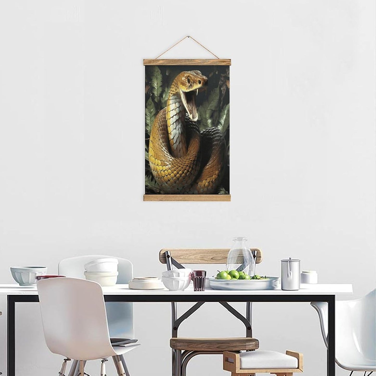 Vintage Cobra Snake Poster with Wooden Frame Personalized Linen Hanging Scroll Painting Rustic Wall Hanging Illustrative Modern Artwork Decor for Home Living Room Bedroom Office