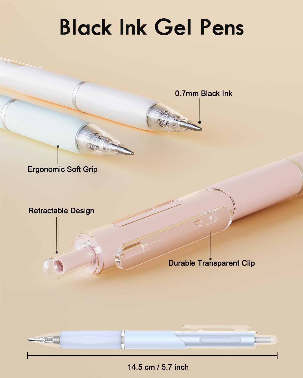 Gel Pens, 6 Pcs 0.7mm Quick Dry Black Ink Pen, Cute Ergonomic Fine Point Smooth Writing Pens, Back to School Office Supplies Fun Aesthetic Pastel Journaling Pen Gifts for Girl Student Women
