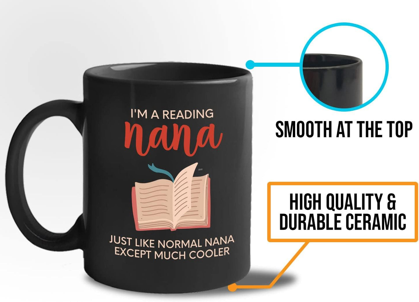 Bubble Hugs Book Lover Coffee Mug 11oz Black - Reading Nana - Reading Reader Grandma Old Lady Book Lover Bookish Novelist Librarian Writer