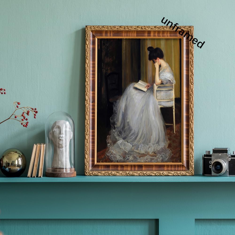 uoyien Vintage French Victorian Wall Art Famous Artwork Woman Reading Portrait Oil Painting Dark Academia Aesthetic Print 19th Century Antique Poster Retro Gallery Bedroom Decor 12x16in Unframed