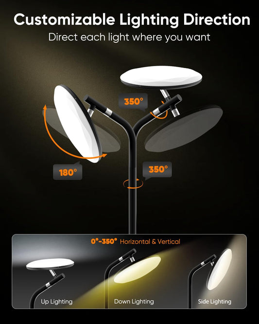 LED Floor Lamp, 36W Super Bright Standing Lamp with Remote & Touch Control, 69" Stepless Dimmable Torchiere Tall Lamp, 350° Rotating Head Floor Lamp for Bedroom, Living Room, Office, Black
