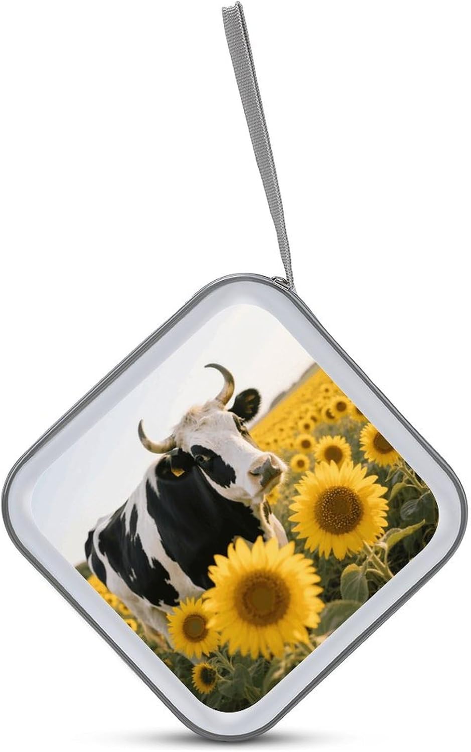 Cow Sunflowers CD Case Portable Zipper CD Case 40 Capacity Hard Plastic DVD Cases Holder Large Storage Disc Wallet Bag for Car Home Travel DVD Collection Bag