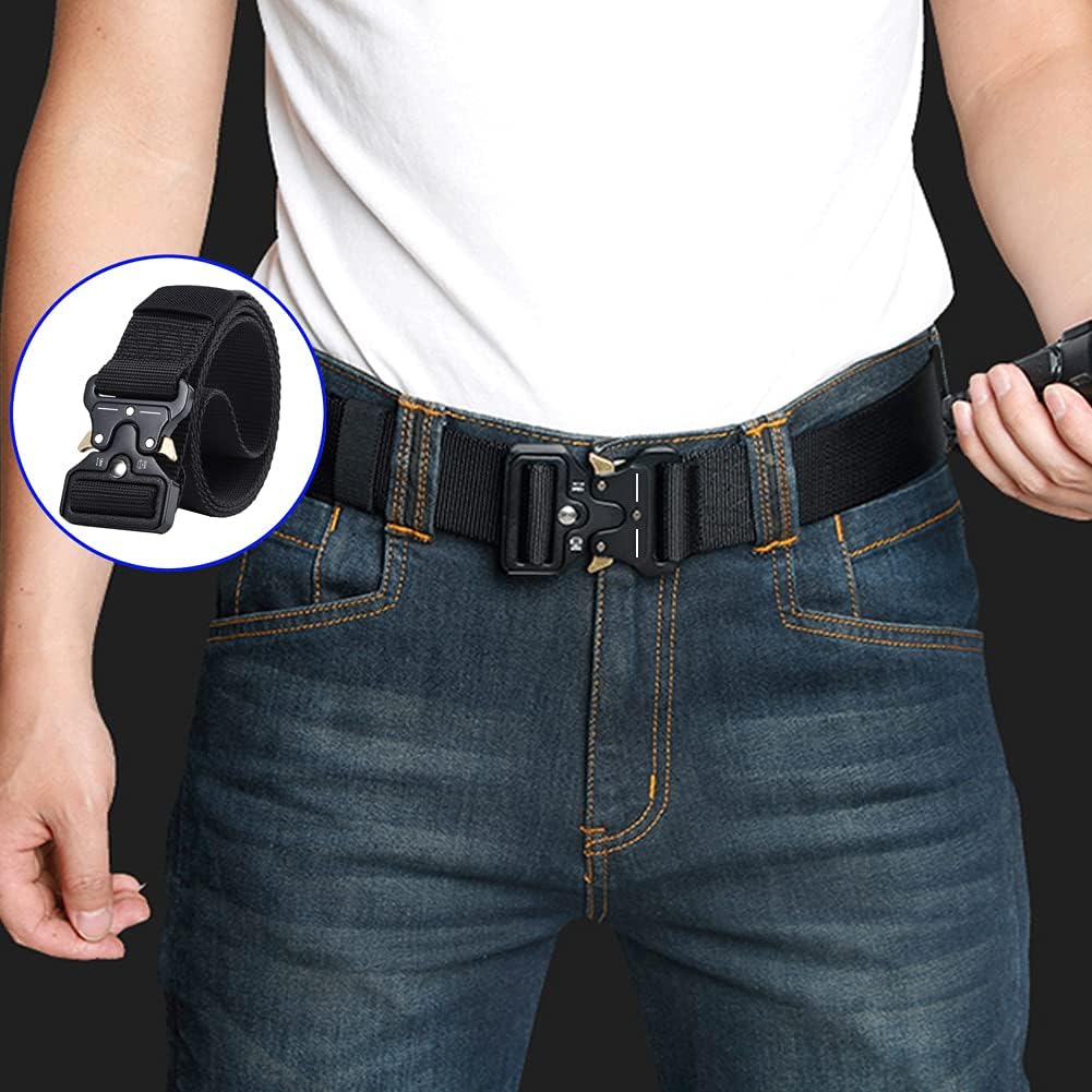 3-Pack Military Style Tactical Belts for Men, Quick-Release Metal Buckle with Molle Key Ring Holder