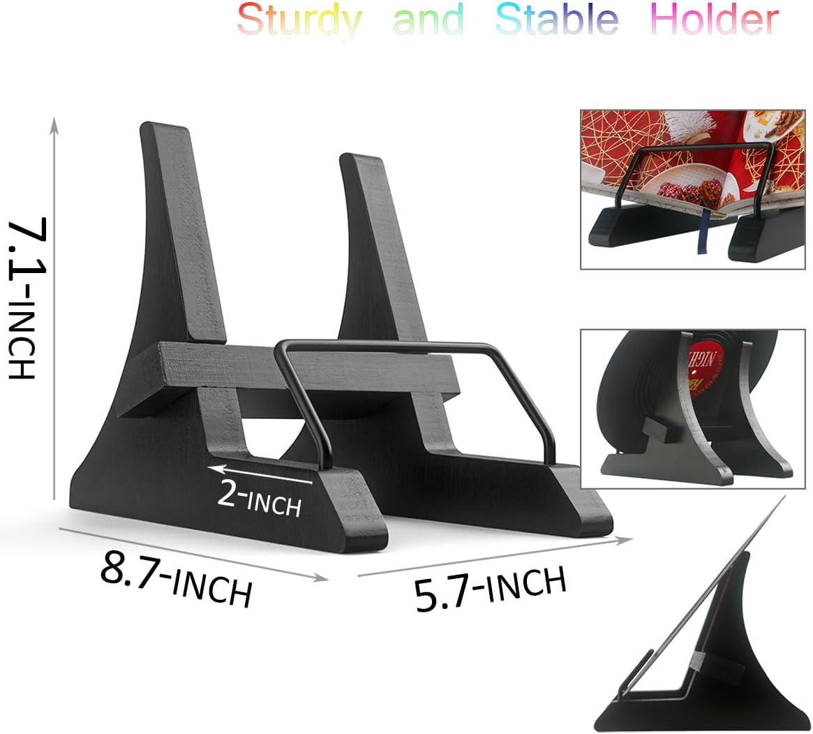 Bamboo Plate Display Holder, Plate Easel Display Stand, Bamboo Cookbook Stand for Kitchen Countertop, Country Rustic Plate Stand for Display, Vinyl Record Display Stand