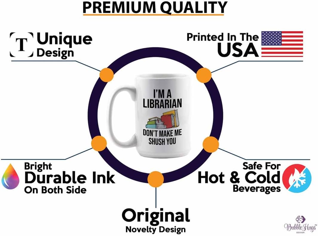 Book Lover Coffee Mug 15oz White - make me shush you - Birthday Gifts for Readers Gifts for Book Lovers Girls Book Club