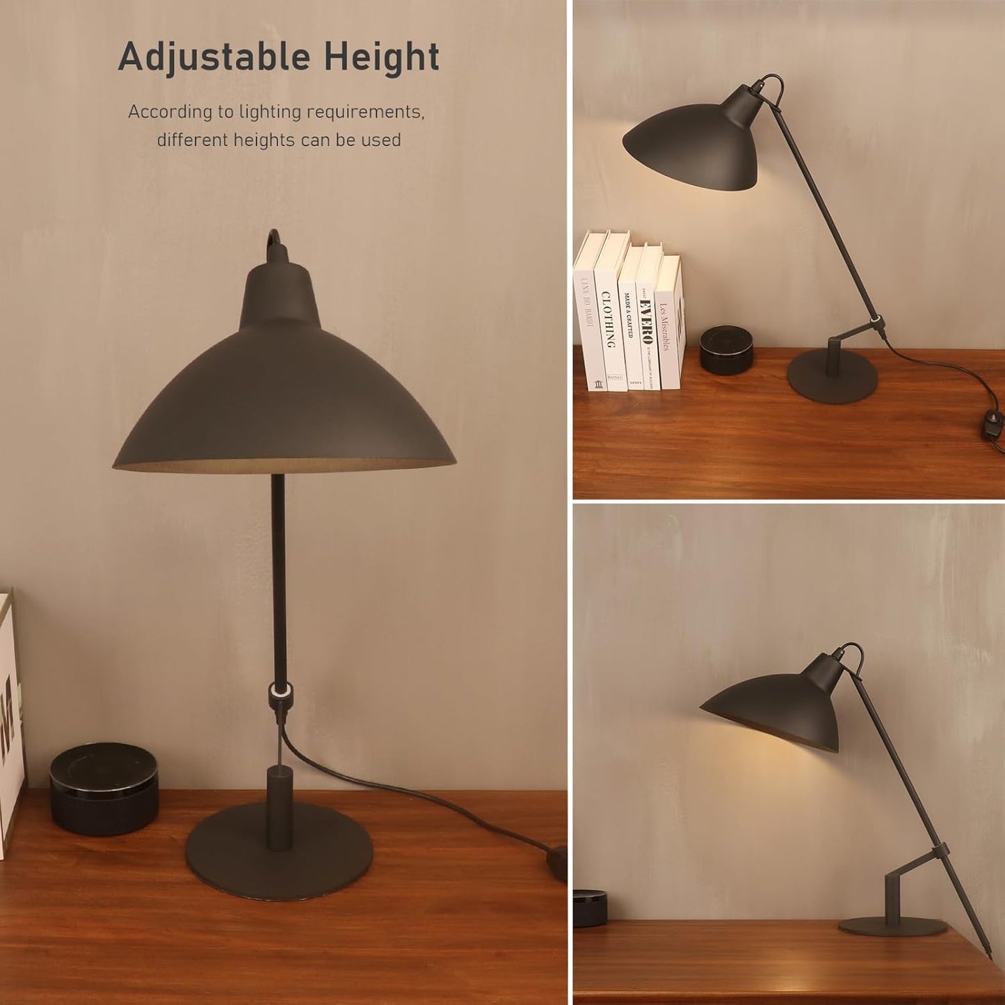 Desk Lamp Modern Industrial 100% Metal Table Lamp 22", Soft White Light (3000K) with Adjustable Switch, Ideal for Office Bedroom Study Room Living Room Nightstand Bedside Lamps Sand Black