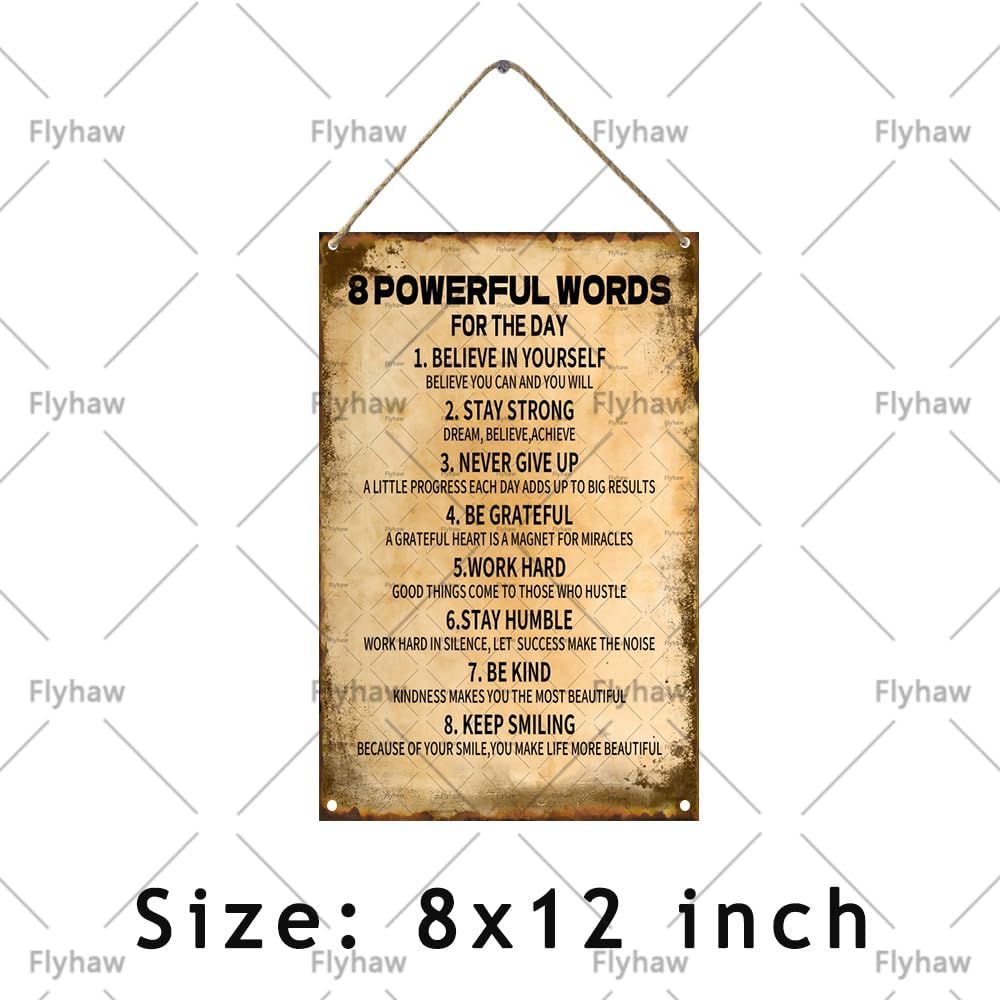 8 Powerful Words For The Day Wall Decor Wooden Block Sign Inspirational Signs Quotes Wooden Hanging Sign Rustic Wall Art Home Office Living Room Decor 8 x 12 Inches