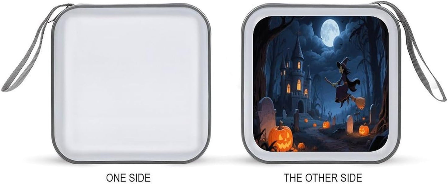 Orange Pumpkin Witch Scary Castle CD Case Portable Zipper CD Case 40 Capacity Hard Plastic DVD Cases Holder Large Storage Disc Wallet Bag for Car Home Travel DVD Collection Bag