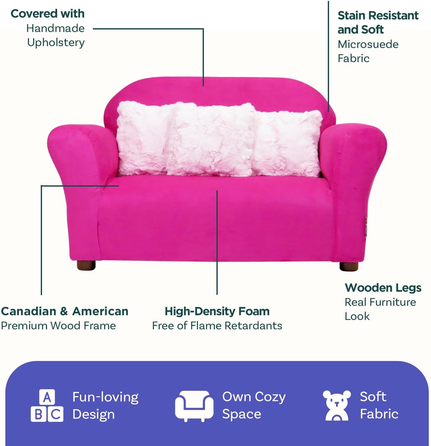 Keet Roundy Children’s Sofa – Durable Wooden Frame, Soft Microsuede Upholstery, Ergonomic & Padded Seat, Comfortable Toddler Couch for Ages 2–5, Ideal for Bedrooms, Playrooms & Daycares.