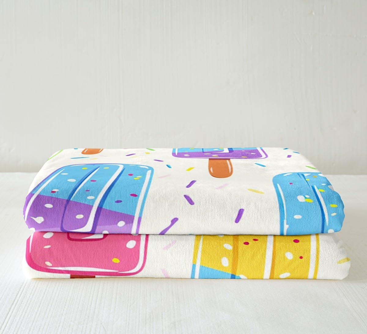 Erosebridal Kawaii Throw Blanket Watercolor Ice Cream Fleece Blanket for Kids Boys Girls,Funny Food Themed Blanket Cute Colorful Rainbow Popsicle Blanket 30"x40",Creative Children Room Decoration
