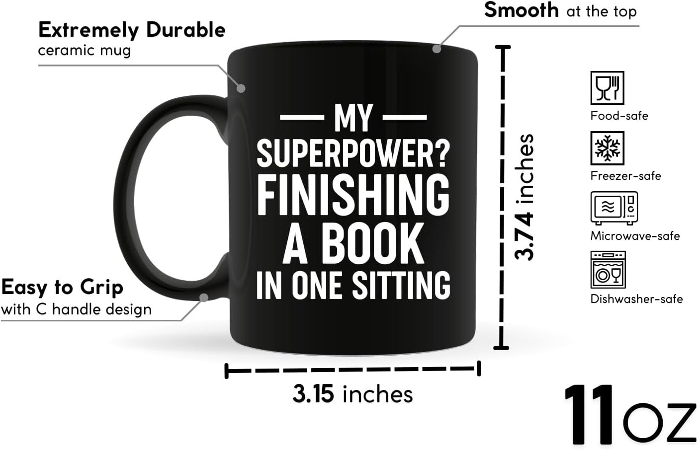 Book Lovers Coffee Mug 11oz Black -Book finisher - Book Reader Bookworm Addict Bookish Librarian Nerd Gifts Decor for Men Women