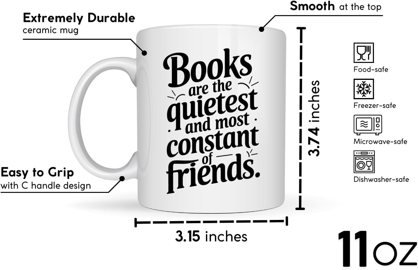 Book Lover Coffee Mug 11oz White - Books Quietest - Gift for Bookworm Reader Reading Lover Bookish Women