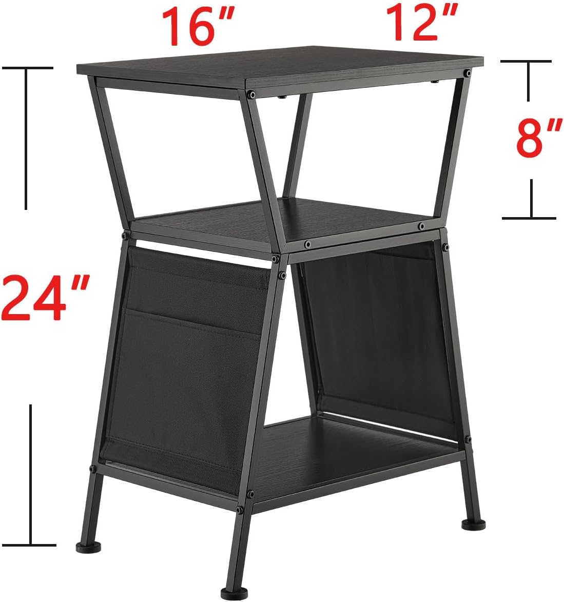 End Table with Storage Bag, Three-Tier Trapezoidal Side Table with Storage Bag, Corner Table Sofa End Table for Living Room Bedroom