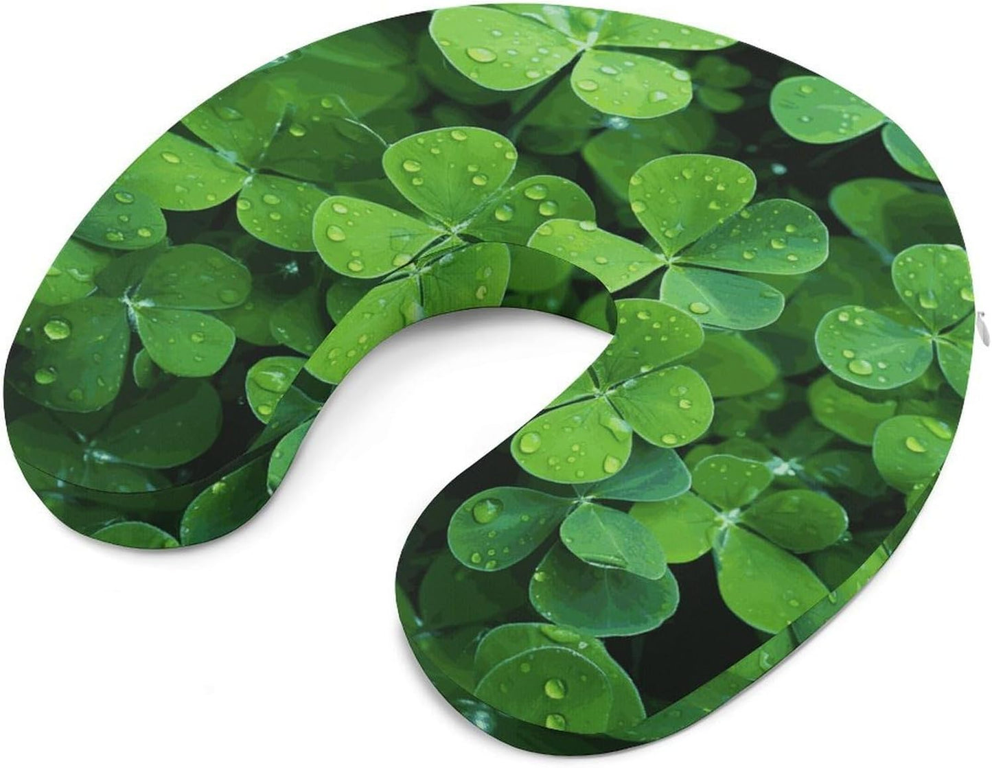 Many Green Clover Neck Pillow Memory Foam U Shaped Pillows Portable Pillows for Shoulder Travel Head Support Pillow with Concealed Zipper for Airplane Car Home Office