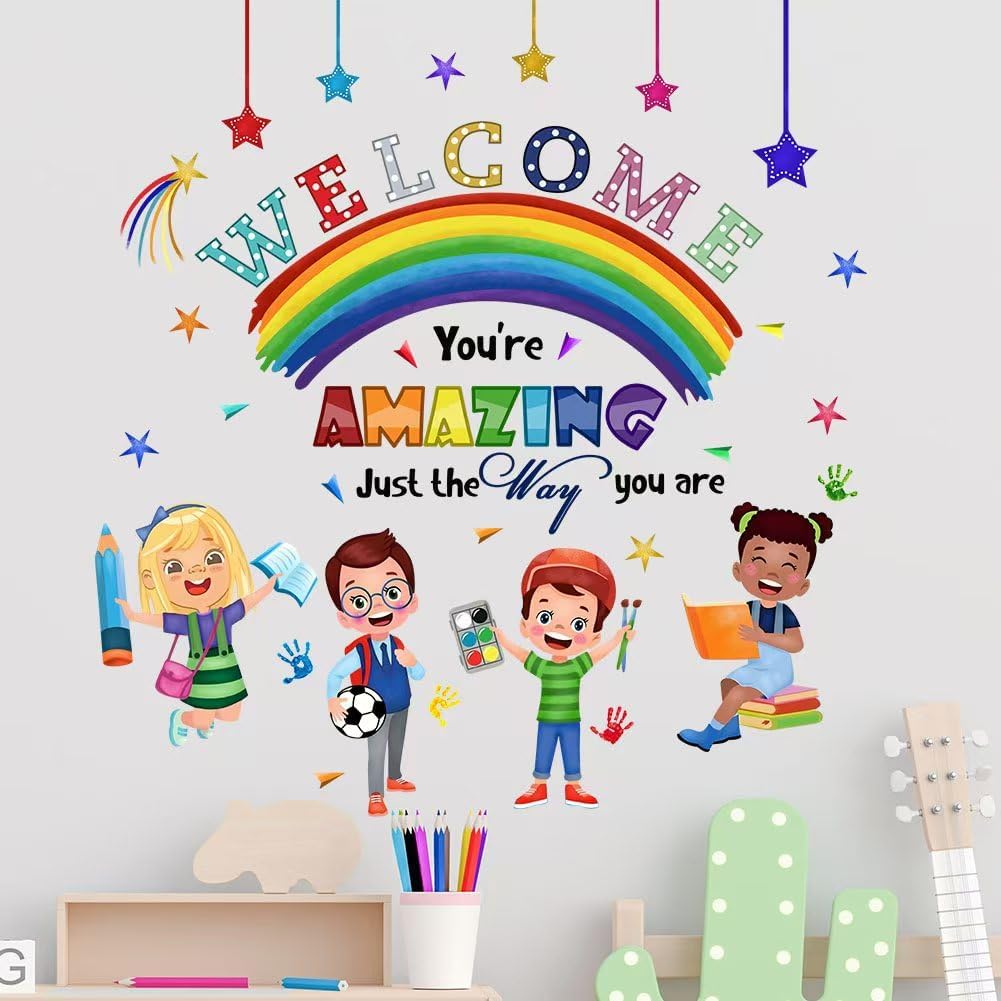 Kids Inspirational Quotes You are Amazing Wall Decal Reading Corner Rainbow Wall Stickers for Classroom Kids Playroom Nursery Reading Room Bedroom