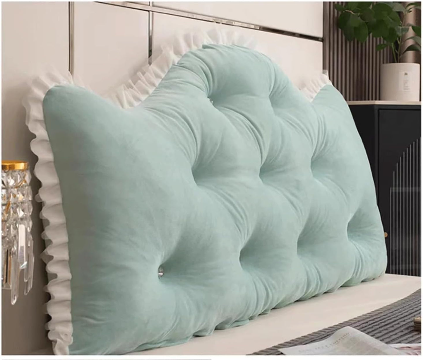 Wedge Pillow Headboard Pillow Lace Reading Pillow for Headboard Backrest Positioning Support Day Bed Bolster with Removable Cover(Size:70"/180cm,Color:Green)