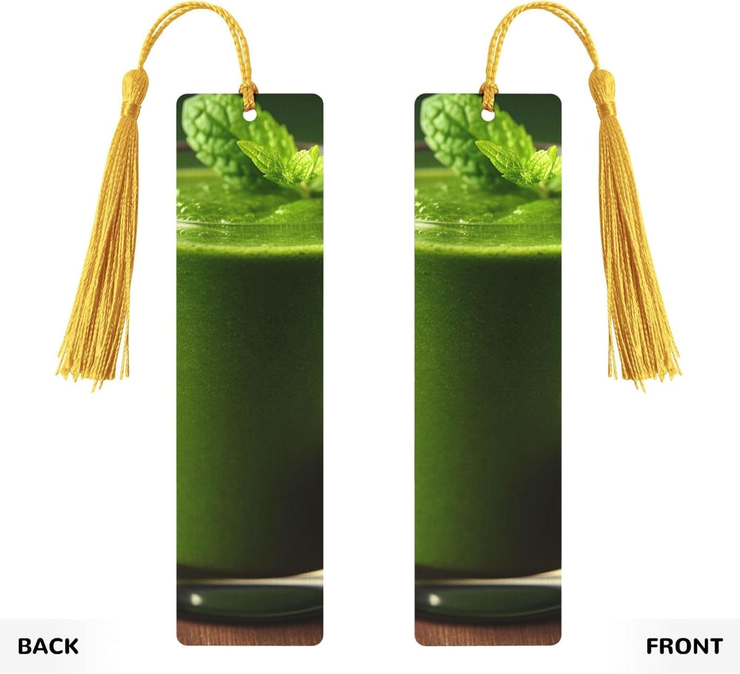 Green Smoothie Bookmarks Gifts for Women Men, Wooden Bookmarks for Book Lovers, Vintage Book Marks Ornaments with Tassel, Unique Personalized Reading Page Markers Gold