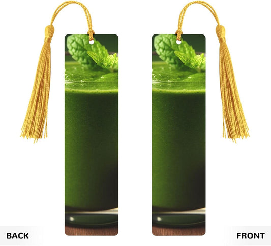 Green Smoothie Bookmarks Gifts for Women Men, Wooden Bookmarks for Book Lovers, Vintage Book Marks Ornaments with Tassel, Unique Personalized Reading Page Markers Gold