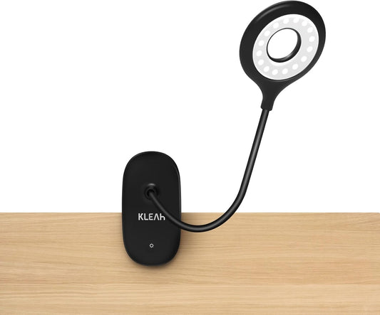 KLEAH Clip on Light for Bed & Desk, Reading in Bed, Dorm, Battery Operated Rechargeable Clamp Lamp for Headboard, Eye-Caring LED Light with 3 Brightness Modes & Flexible Gooseneck (Black)