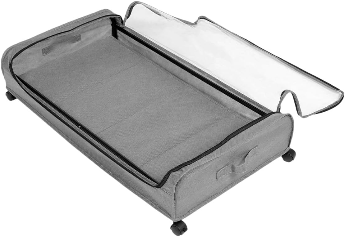 PRETYZOOM Bed Storage Cart with Wheels and Lid Gray Plastic Underbed Storage Box for Clothes and Bedding Organizer
