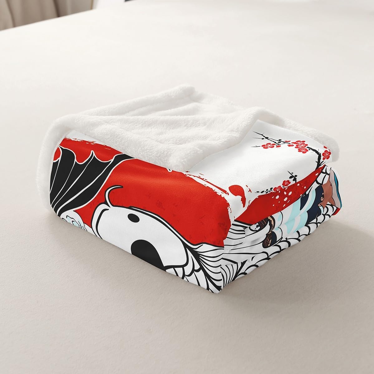 Japanese Ukiyoe Fish Throw Koi Toddler Fleece Blanket Kids Boys Adult Girls Japanese-Style Koi Animal Oriental Bedroom Decor