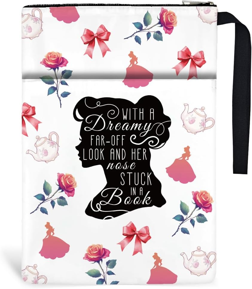 1pc Paperbacks Book Covers 13.4x9.45 inch Princess Book Pouches Cartoon Book Sleeve with Zipper and Front Pocket Bookish Books Protectors for Students Teachers
