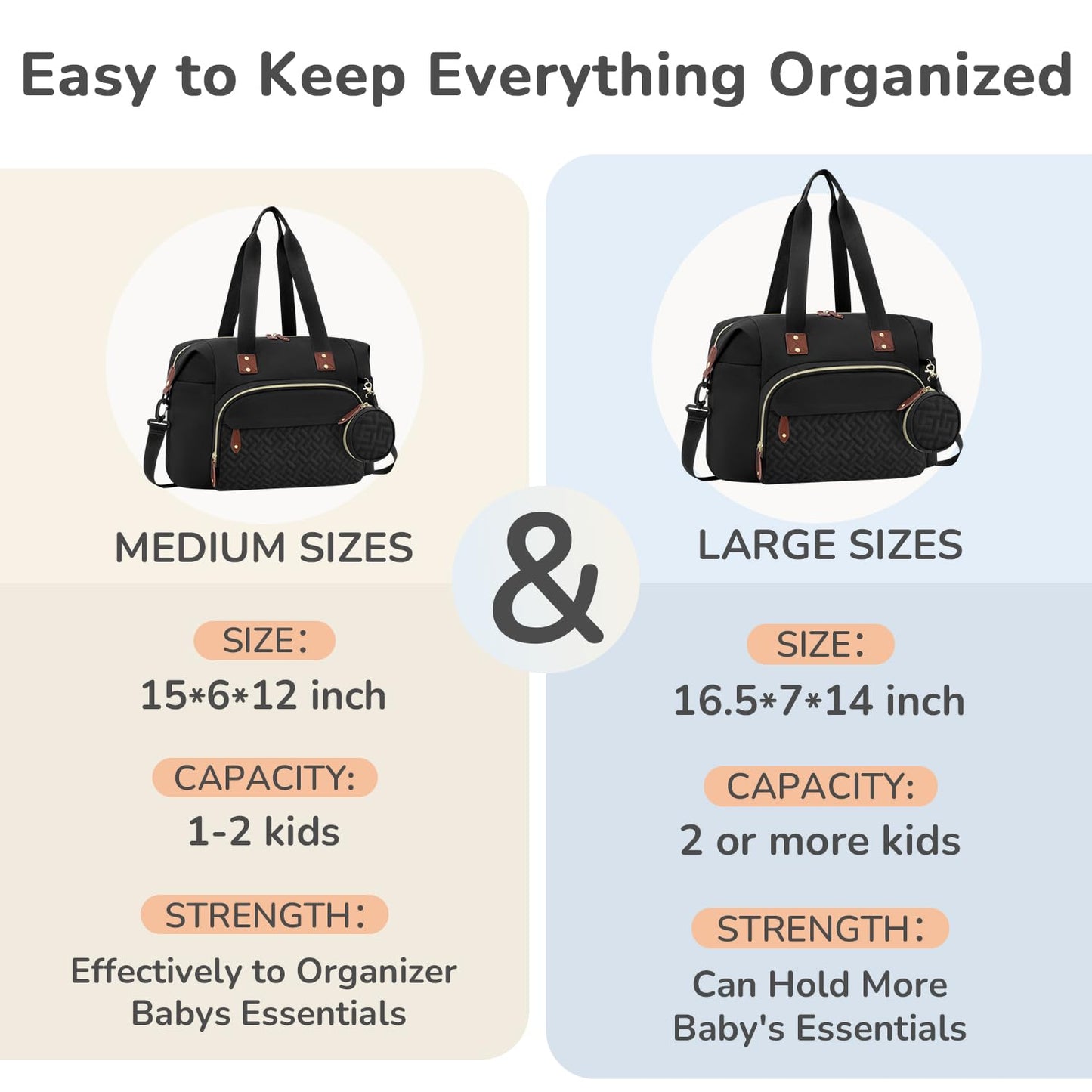 Diaper Bag Tote with Pacifier Case, Baby Bag for Women with Shoulder Straps, Travel Diaper Tote for for Mom and Dad Medium Size, Black