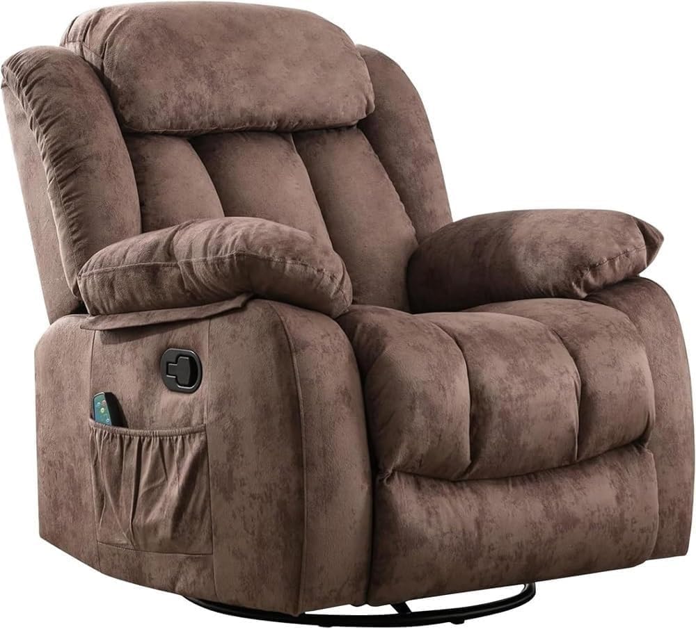 360 Swivel Rocker Recliner Chair for Adults Manual Rocking with Heat and Vibration Massage Ergonomic Living Room Sofa for Elderly