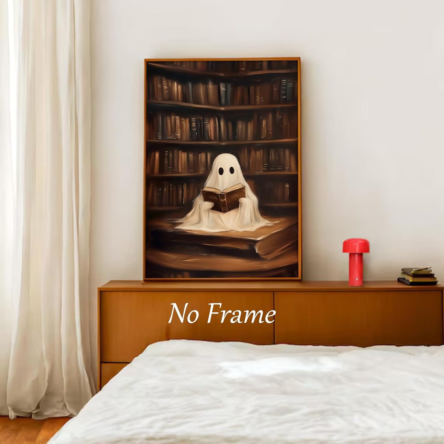 Ghost Reading Wall Art Halloween Aesthetic Poster Bookish Halloween Wall Art Funny Ghostes Painting Cute Dark Academia Reading Posters Vintage Ghost Pictures Library Painting Room 16x24inch No Frame