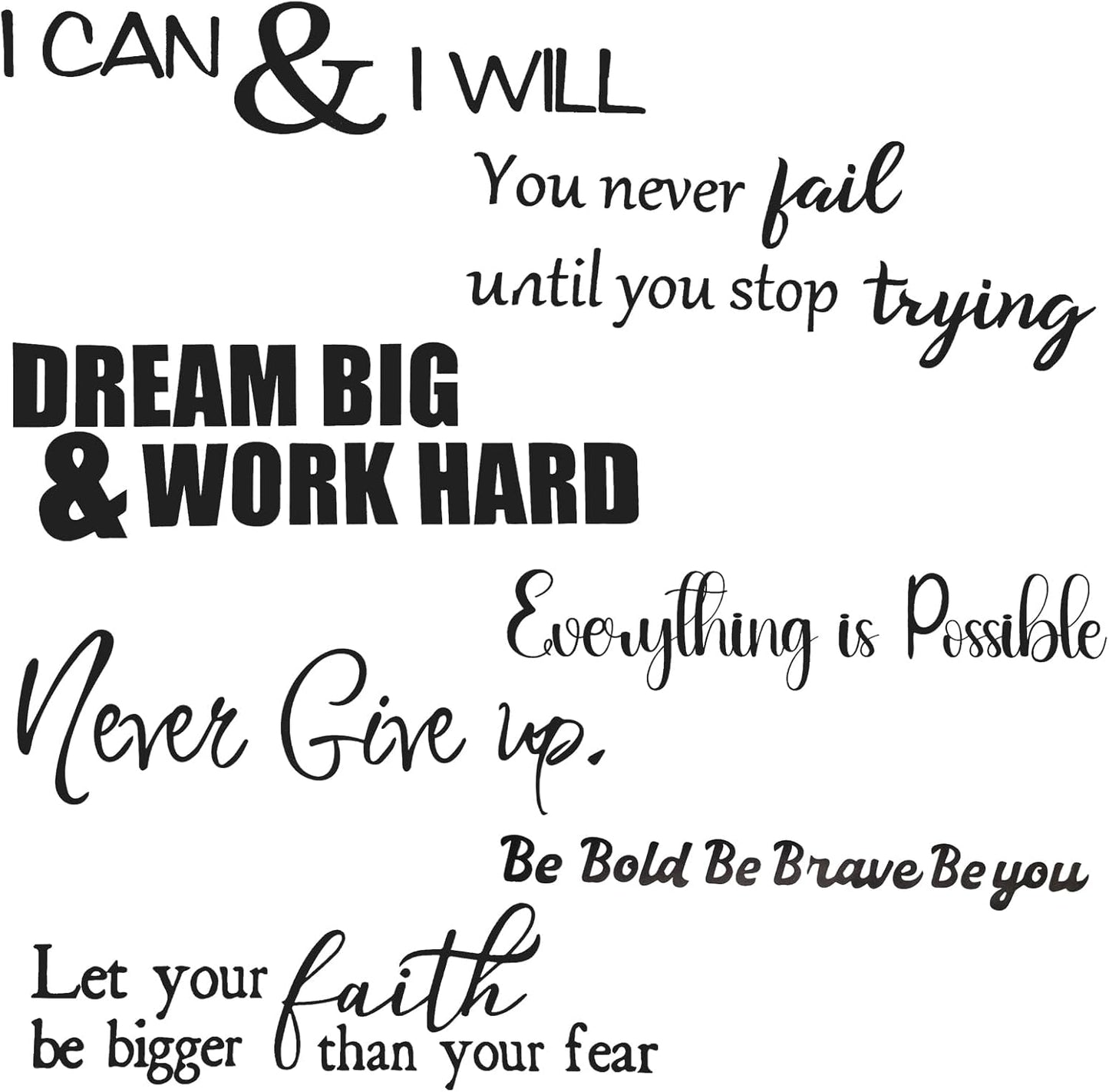 6 Sheets Decals for Walls, Inspirational Wall Stickers, Motivational Wall Decals Peel and Stick, Positive Saying Wall Art for Bedroom Office Teen Room Decor (Never Give up, Dream Big & More)