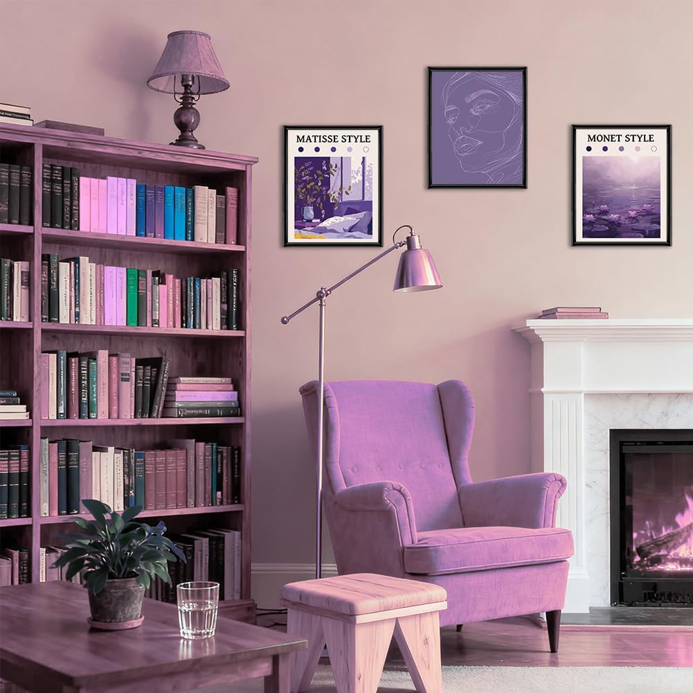 CRAFTYMELODY Matisse Theme Wall Art Prints Set of 9 Purple Theme Poster Wall Decor Monet Purple Flower Home Artworks for Gallery Living Dining Room Bedroom Bathroom Home Decoration 8x10 Inch Unframed