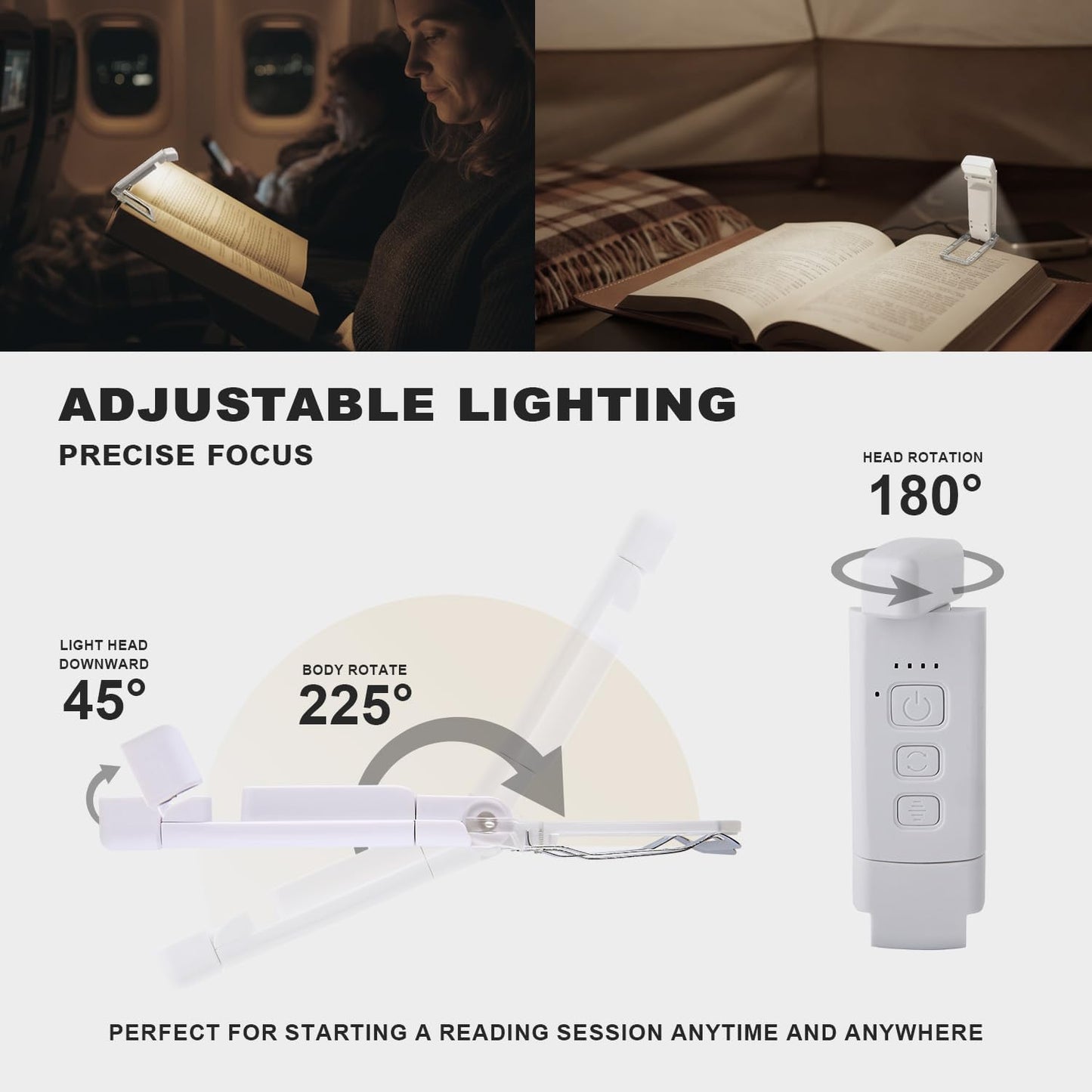 Book Light for Reading in Bed, USB Rechargeable Clip-On Bookmark Light, 3 Color Modes & 5 Brightness Levels, Eye-Caring Reading Light for Kids & Book Lovers,White