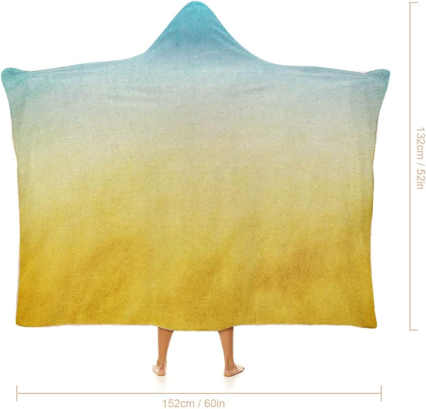 Throw Blankets, Yellow and Blue Women Men Hooded Blanket, Surf Waves Ocean Beach Exotic Dreamy Gradient, Soft Warm Cozy, 40 x 50inches, Studying Reading Snuggling Napping Office, Blue Yellow