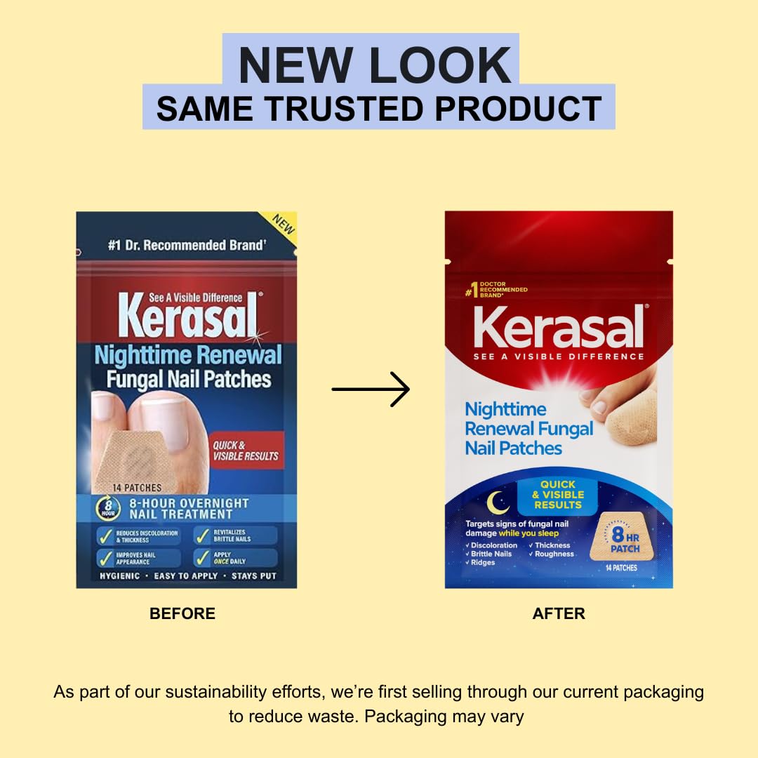 Kerasal Nighttime Renewal Fungal Nail Patches - 14 Patch - Overnight Repair for Nail Fungus Damage, 8-Hour Treatment Restores Healthy Appearance (Packaging May Vary)